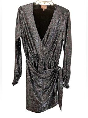 Show Me Your MuMu Kimora Iridescent Black Metallic Wrap Dress